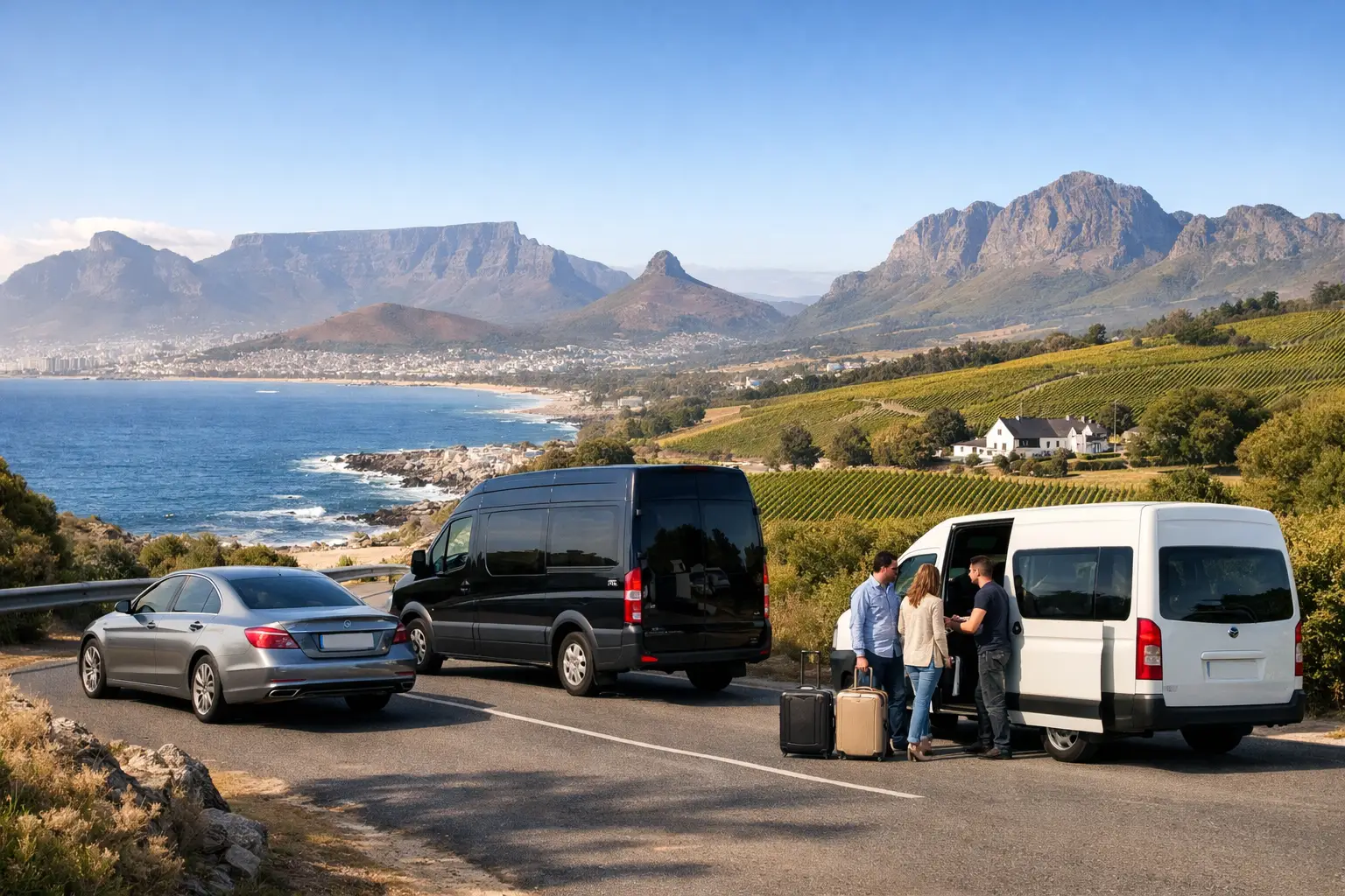 Comfortable private transfer vehicle on a Western Cape road